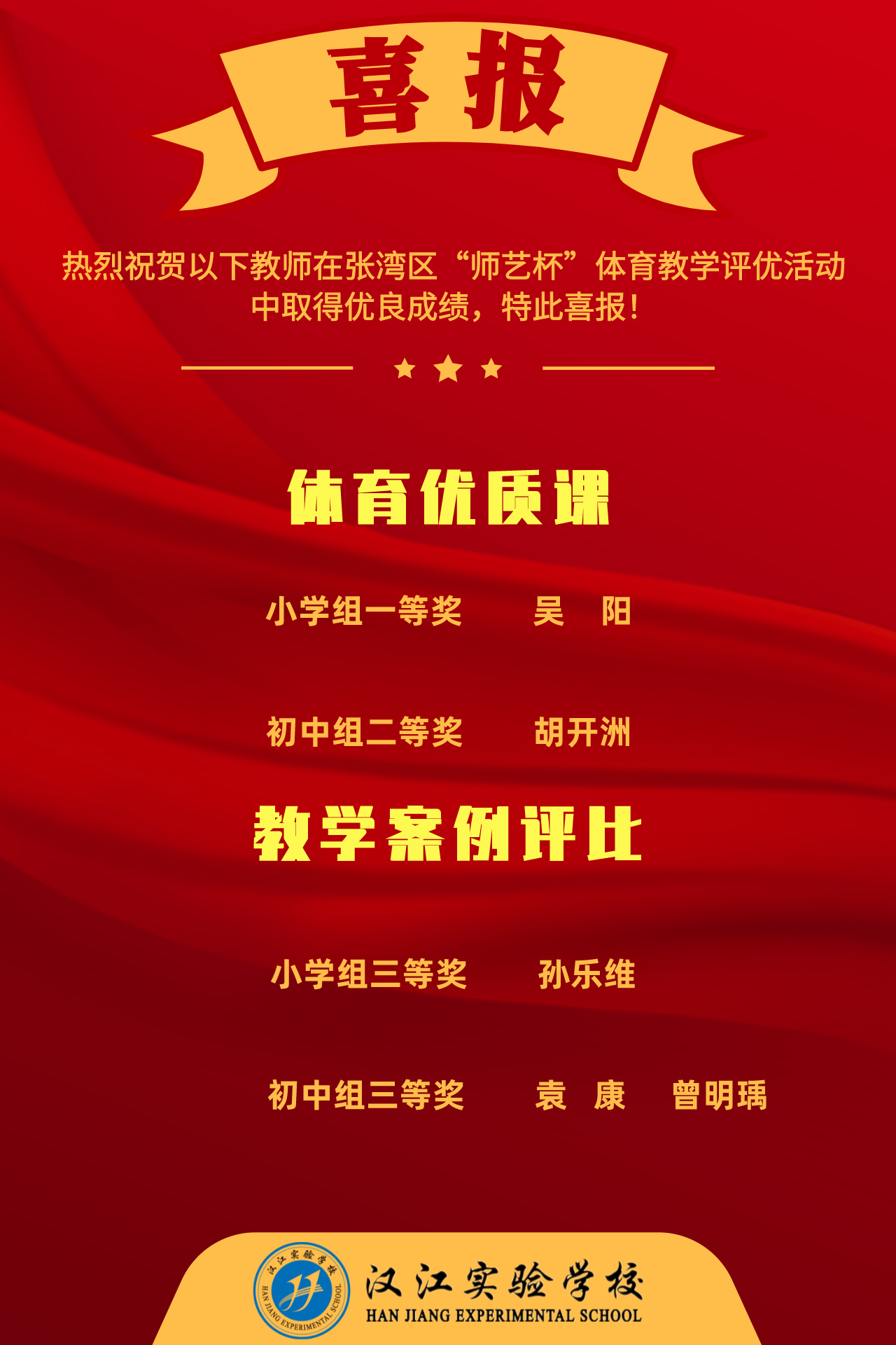 喜讯——我校教师在张湾区第十五届“师艺杯”体育教学评优比赛中取得优异成绩